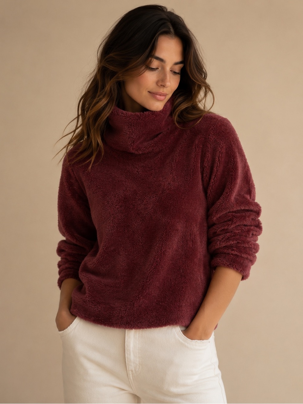 Joy Lab Burgundy Plush Fleece Turtleneck Pullover Size XL